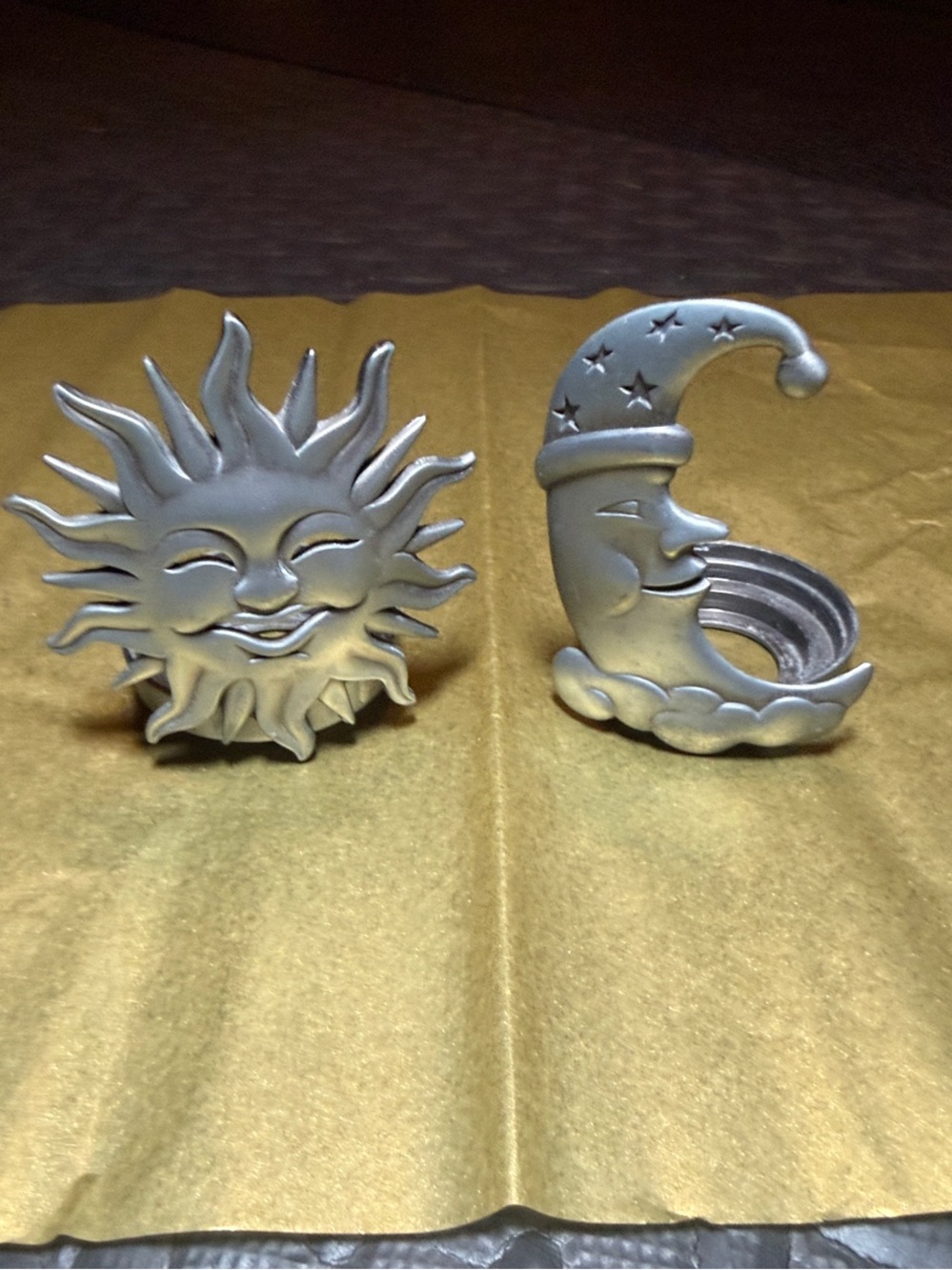 Sun and Moon Decorative Metal Tea Light Holders in Silver
